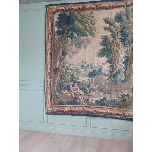 307 - Late 17th C. to early 18th C. Royal D 'Aubusson wool and silk tapestry forest animated by a gallant ... 