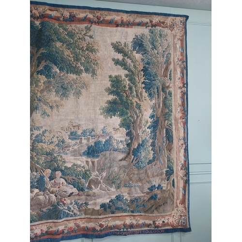 307 - Late 17th C. to early 18th C. Royal D 'Aubusson wool and silk tapestry forest animated by a gallant ... 