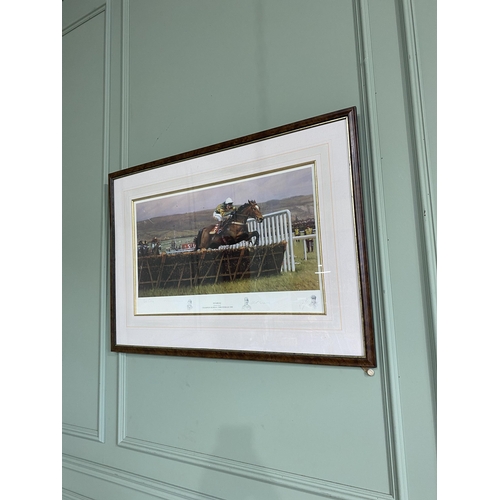 1034 - Peter Curling 'Istabraq (Charlie Swan) Champion Hurdle, Cheltenham 1998' coloured racing print signe... 