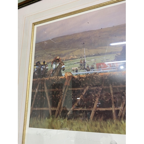 1034 - Peter Curling 'Istabraq (Charlie Swan) Champion Hurdle, Cheltenham 1998' coloured racing print signe... 