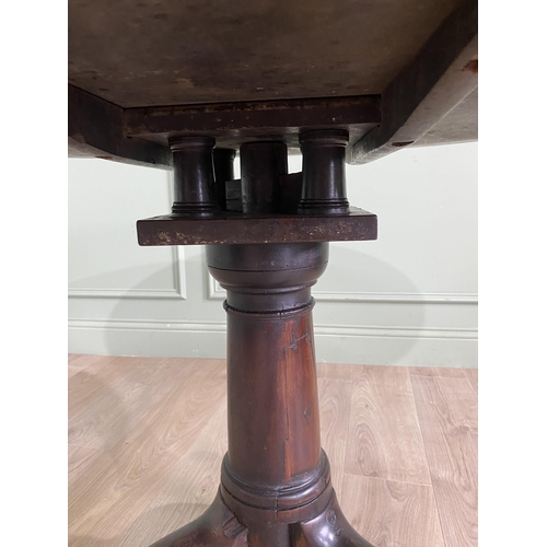 1117 - Irish Georgian mahogany tilt top super table raised on bird cage and gun barrel column and three out... 