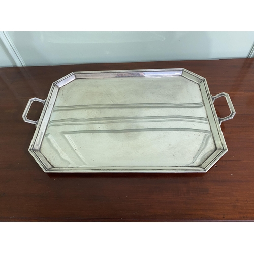 1290 - Good quality Edwardian silver plate serving tray {64 cm W x 42 cm D}.