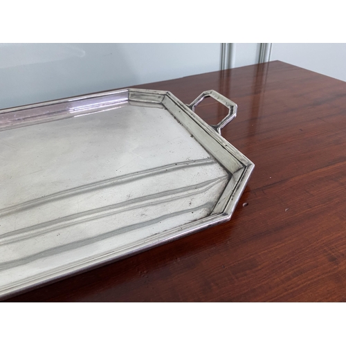 1290 - Good quality Edwardian silver plate serving tray {64 cm W x 42 cm D}.