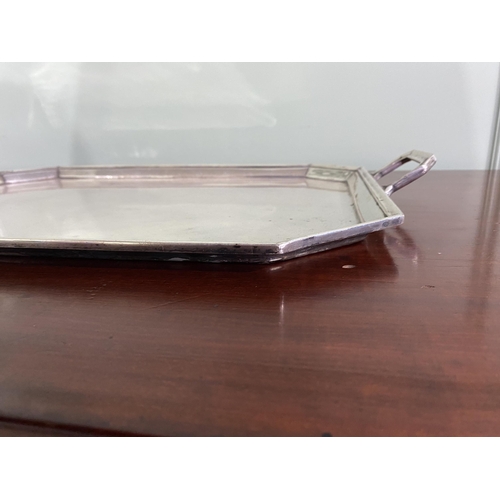 1290 - Good quality Edwardian silver plate serving tray {64 cm W x 42 cm D}.