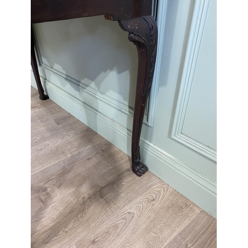 168 - Fine Irish 18th C. Georgian mahogany side table with marble top and the apron centred by shell raise... 