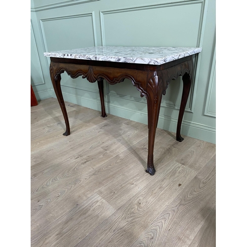 674 - Irish 18th C. Georgian circa 1740 to 1760 mahogany side table with marble top and serpentine apron c... 