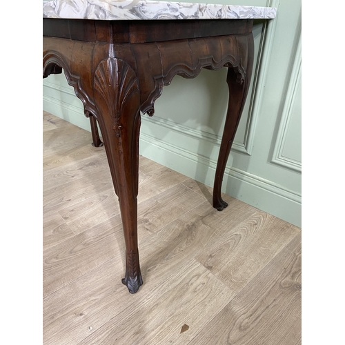 674 - Irish 18th C. Georgian circa 1740 to 1760 mahogany side table with marble top and serpentine apron c... 