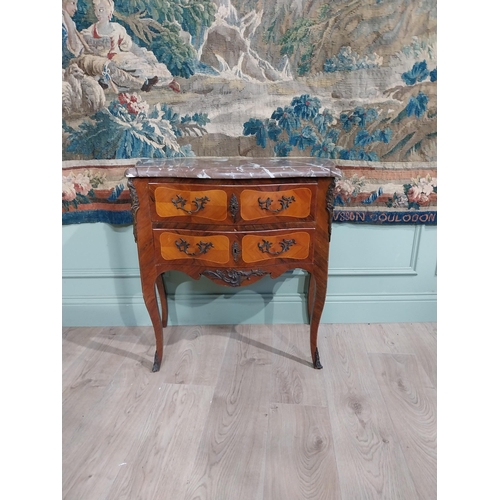 1400 - 19th C. French kingwood serpentine front side cabinet with marble top and ormolu mounts raised on ca... 