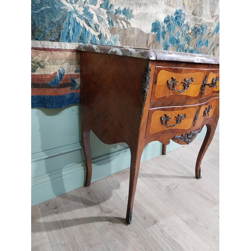 1400 - 19th C. French kingwood serpentine front side cabinet with marble top and ormolu mounts raised on ca... 