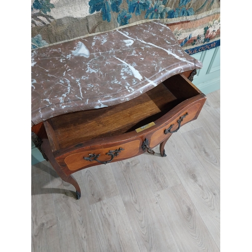 1400 - 19th C. French kingwood serpentine front side cabinet with marble top and ormolu mounts raised on ca... 