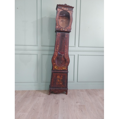 2067 - 19th C. French hand painted pine Grandfather clock case {227 cm H x 49 cm W x 25 cm D}.