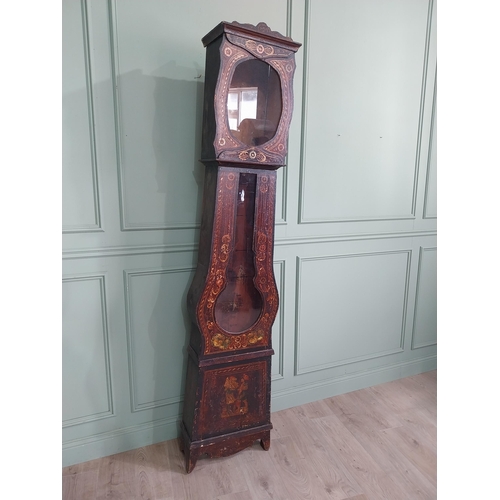 2067 - 19th C. French hand painted pine Grandfather clock case {227 cm H x 49 cm W x 25 cm D}.