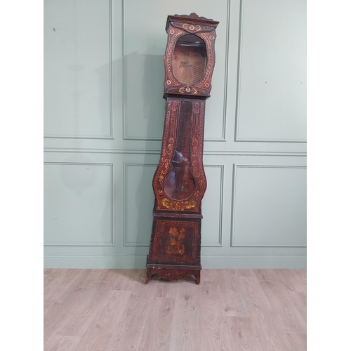 2067 - 19th C. French hand painted pine Grandfather clock case {227 cm H x 49 cm W x 25 cm D}.