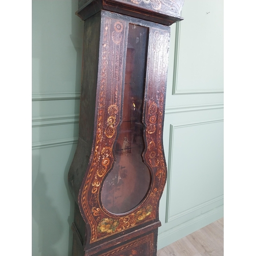 2067 - 19th C. French hand painted pine Grandfather clock case {227 cm H x 49 cm W x 25 cm D}.