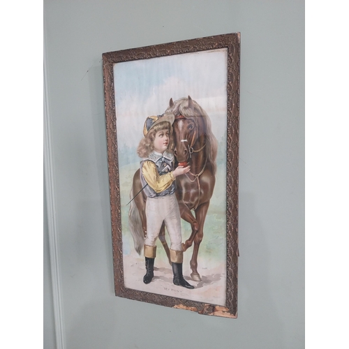 2070 - Edwardian My Pony coloured print mounted in pine and gesso frame {77 cm H x 39 cm W}.