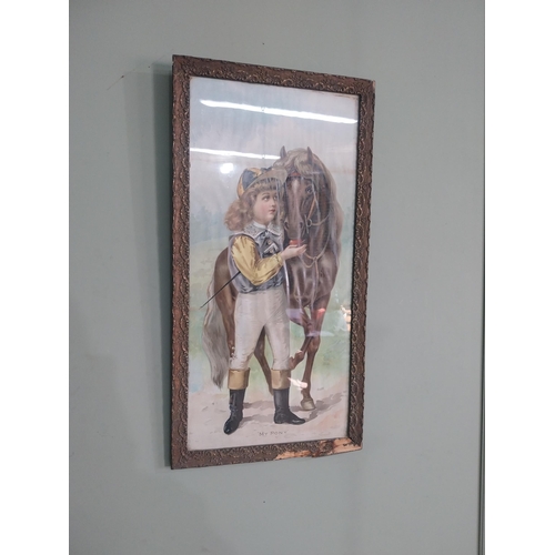 2070 - Edwardian My Pony coloured print mounted in pine and gesso frame {77 cm H x 39 cm W}.