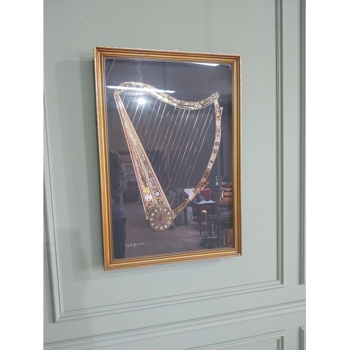 2072 - The Great Irish Harp by John Ammon 1918 mounted in gilt frame made from clock and watch parts {82 cm... 