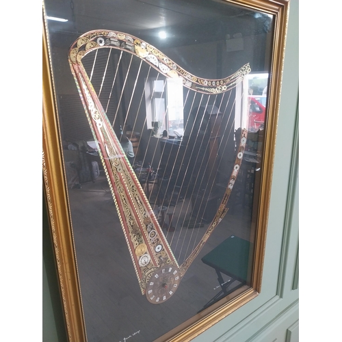 2072 - The Great Irish Harp by John Ammon 1918 mounted in gilt frame made from clock and watch parts {82 cm... 