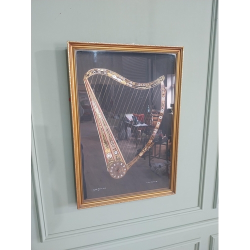 2072 - The Great Irish Harp by John Ammon 1918 mounted in gilt frame made from clock and watch parts {82 cm... 