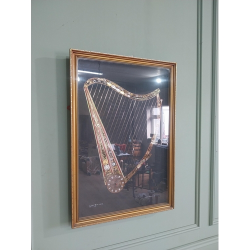 2072 - The Great Irish Harp by John Ammon 1918 mounted in gilt frame made from clock and watch parts {82 cm... 