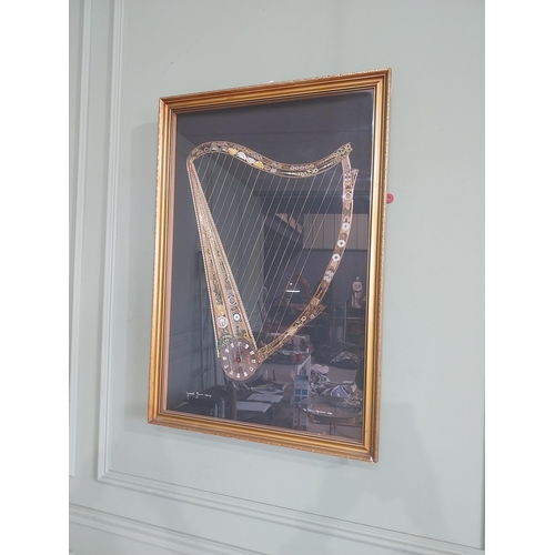 2072 - The Great Irish Harp by John Ammon 1918 mounted in gilt frame made from clock and watch parts {82 cm... 