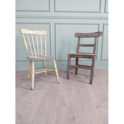 2074 - Two 19th C. Irish pine kitchen chairs {87 cm H x 42 cm W x 48 cm D and 83 cm H x 52 cm W x 37 cm D}.