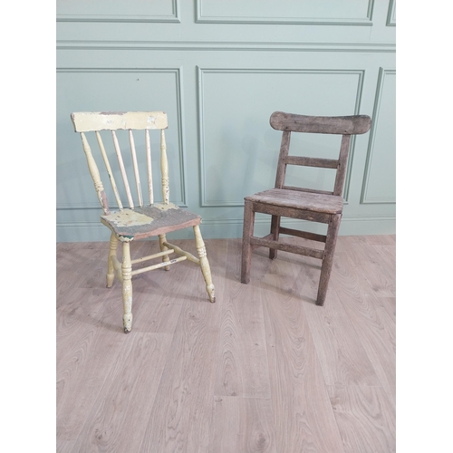 2074 - Two 19th C. Irish pine kitchen chairs {87 cm H x 42 cm W x 48 cm D and 83 cm H x 52 cm W x 37 cm D}.