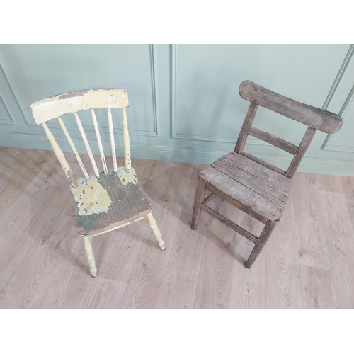 2074 - Two 19th C. Irish pine kitchen chairs {87 cm H x 42 cm W x 48 cm D and 83 cm H x 52 cm W x 37 cm D}.