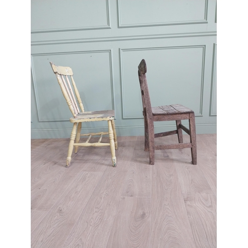 2074 - Two 19th C. Irish pine kitchen chairs {87 cm H x 42 cm W x 48 cm D and 83 cm H x 52 cm W x 37 cm D}.