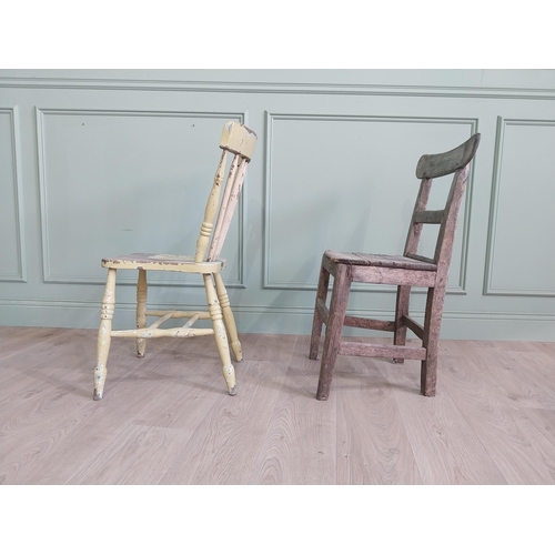 2074 - Two 19th C. Irish pine kitchen chairs {87 cm H x 42 cm W x 48 cm D and 83 cm H x 52 cm W x 37 cm D}.