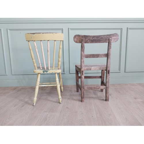 2074 - Two 19th C. Irish pine kitchen chairs {87 cm H x 42 cm W x 48 cm D and 83 cm H x 52 cm W x 37 cm D}.