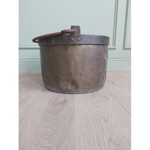 2075 - Early 20th C. copper and brass log bucket with wrought iron handle {53 cm H x 50 cm Dia.}.