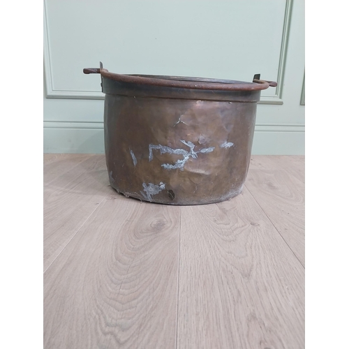 2075 - Early 20th C. copper and brass log bucket with wrought iron handle {53 cm H x 50 cm Dia.}.