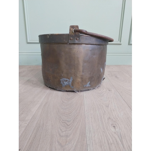 2075 - Early 20th C. copper and brass log bucket with wrought iron handle {53 cm H x 50 cm Dia.}.