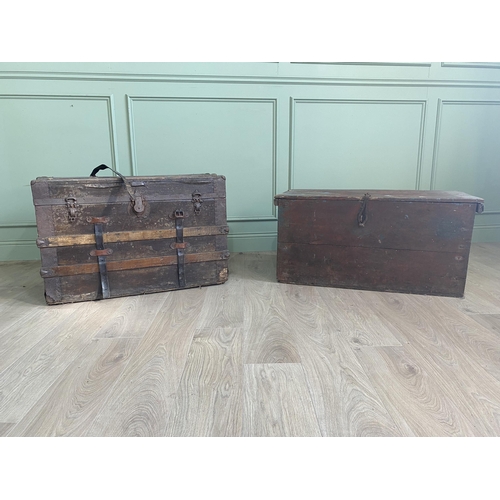 2077 - Two early 20th C. travelling trunks {58 cm H x 87 cm W x 53 cm W and 50 cm H x 96 cm W x 49 cm D}.