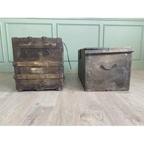 2077 - Two early 20th C. travelling trunks {58 cm H x 87 cm W x 53 cm W and 50 cm H x 96 cm W x 49 cm D}.