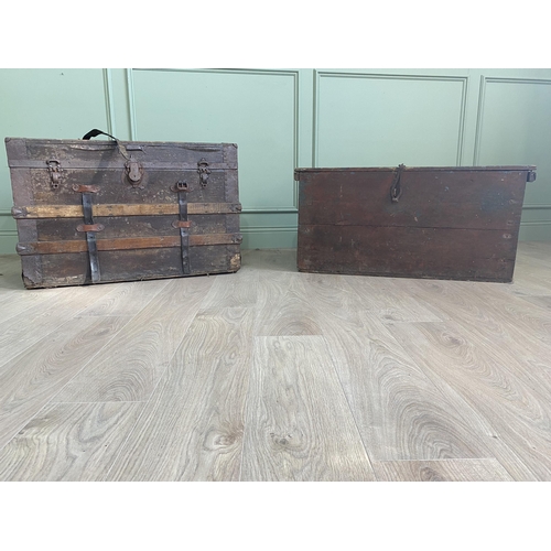 2077 - Two early 20th C. travelling trunks {58 cm H x 87 cm W x 53 cm W and 50 cm H x 96 cm W x 49 cm D}.