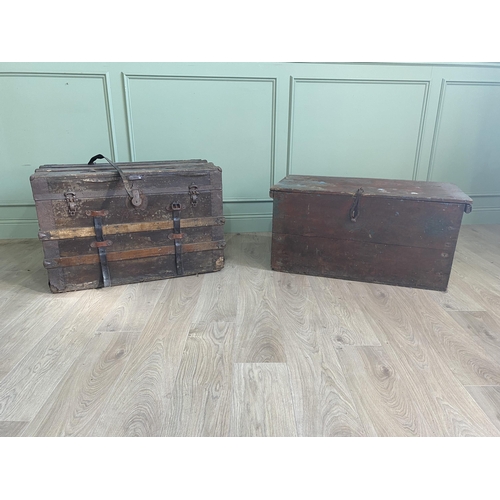 2077 - Two early 20th C. travelling trunks {58 cm H x 87 cm W x 53 cm W and 50 cm H x 96 cm W x 49 cm D}.