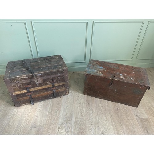 2077 - Two early 20th C. travelling trunks {58 cm H x 87 cm W x 53 cm W and 50 cm H x 96 cm W x 49 cm D}.