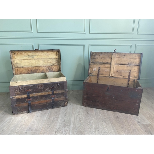 2077 - Two early 20th C. travelling trunks {58 cm H x 87 cm W x 53 cm W and 50 cm H x 96 cm W x 49 cm D}.