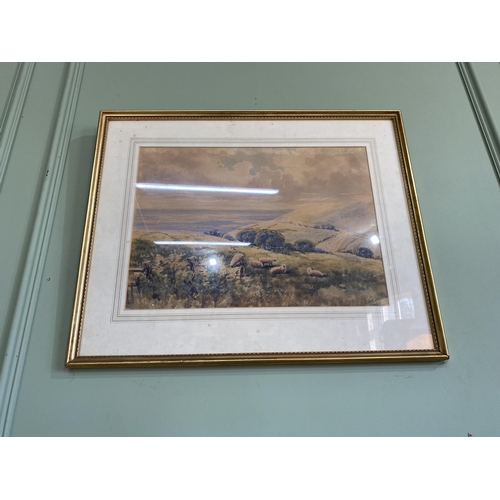 2079 - Early 20th C. Wolstonbury South Downs watercolour mounted in gilt frame {53 cm H x 66 cm W}.