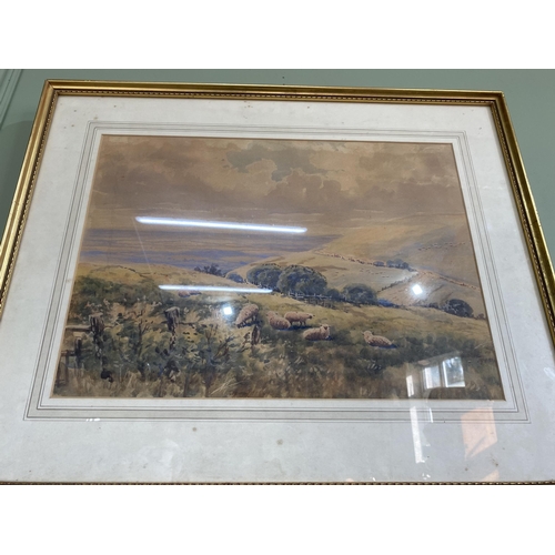 2079 - Early 20th C. Wolstonbury South Downs watercolour mounted in gilt frame {53 cm H x 66 cm W}.