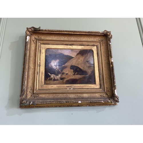 2080 - 19th C. Man with his dogs oil on board mounted in giltwood frame inscription WARDLE {47 cm H x 53 cm... 