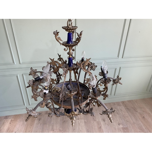 545 - 19th C. French gilded metal and ceramic chandelier {80 cm H x 61 cm Dia.}.