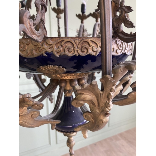 545 - 19th C. French gilded metal and ceramic chandelier {80 cm H x 61 cm Dia.}.