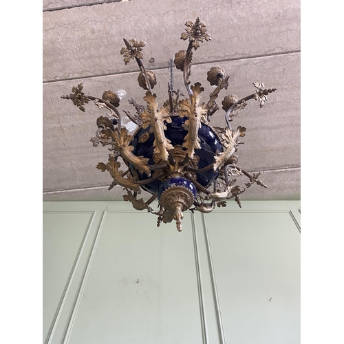 545 - 19th C. French gilded metal and ceramic chandelier {80 cm H x 61 cm Dia.}.