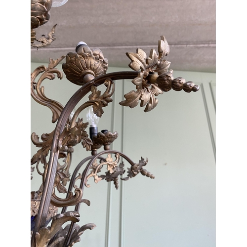 545 - 19th C. French gilded metal and ceramic chandelier {80 cm H x 61 cm Dia.}.