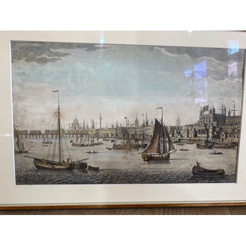 2081 - Set of four Edwardian Maritime London scenes coloured prints mounted in gilt frames {32 cm H x 47 cm... 