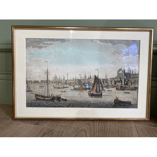 2081 - Set of four Edwardian Maritime London scenes coloured prints mounted in gilt frames {32 cm H x 47 cm... 