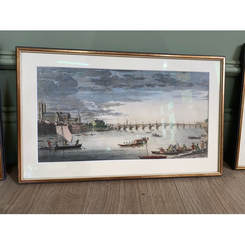 2081 - Set of four Edwardian Maritime London scenes coloured prints mounted in gilt frames {32 cm H x 47 cm... 